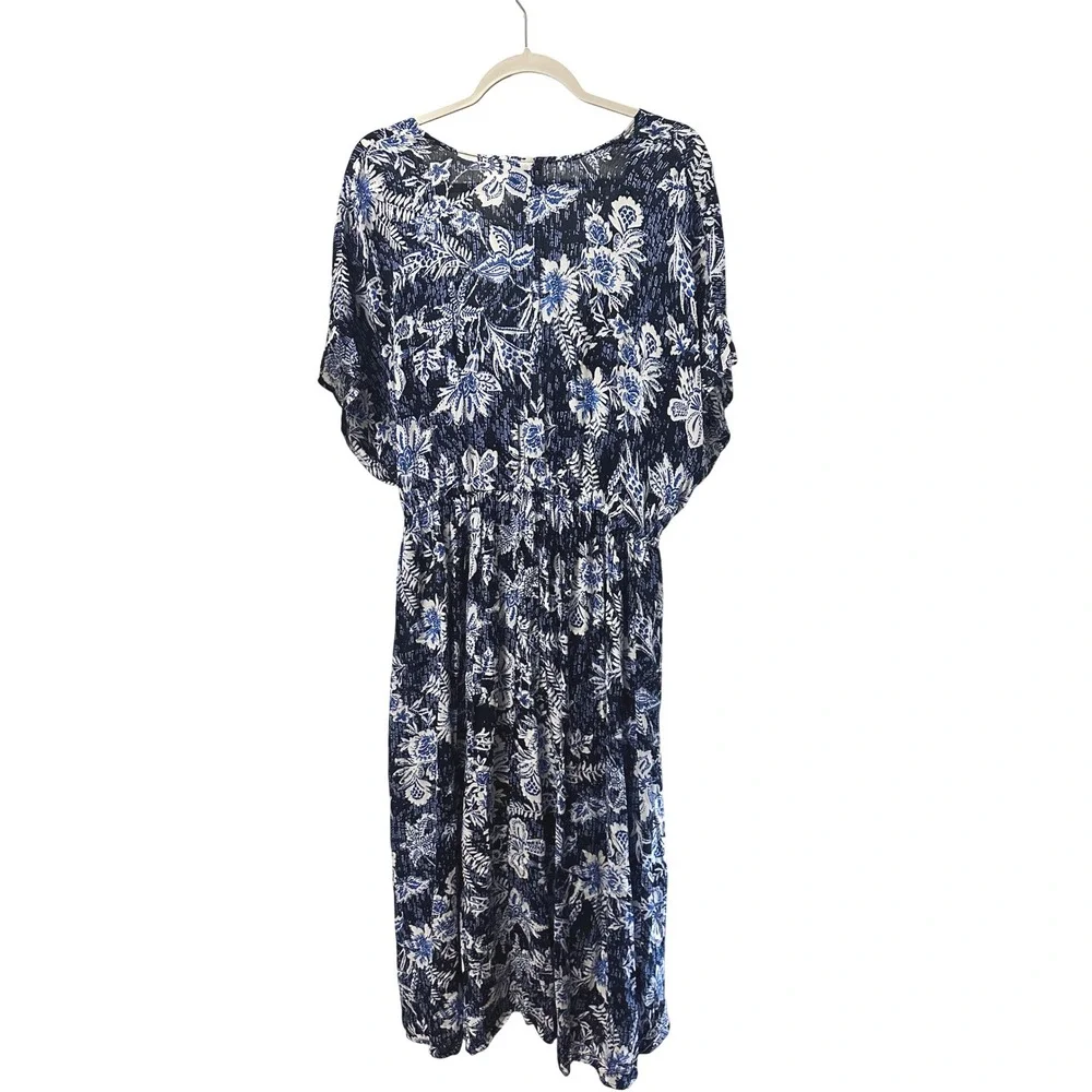 Torrid Cinch Waist Kimono Blue White Floral Plus Size 1/2 Crinkle Gauze Flowy - Picture 5 of 8
